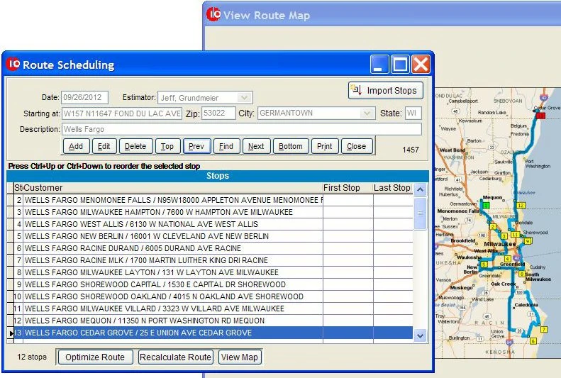 Custom VFP route-scheduling application.