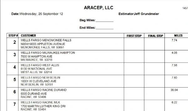 Sample route scheduling report.